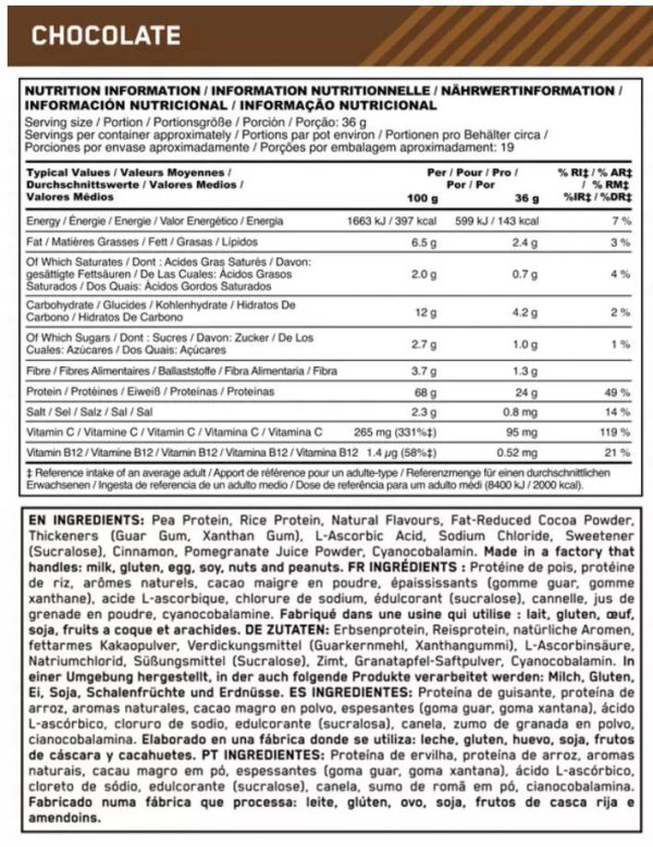 01 067 192 01 plant   optimum nutrition chocolate facts