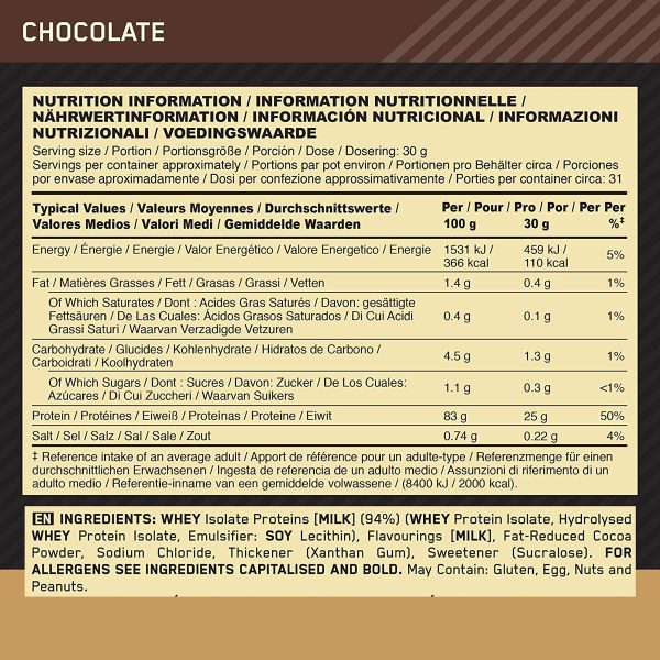 01 067 193 01 Isolate Gold Standard 930g Chocolate facts