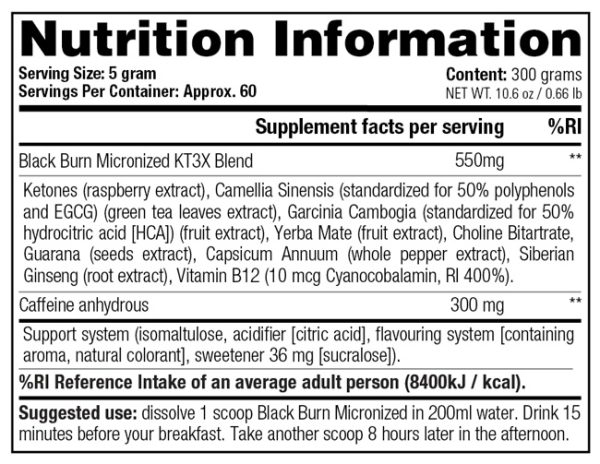 01 130 063 Black Burn Micronized 300gr FACTS