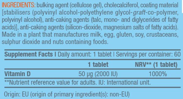 01 170 205 Vitamin D3 50mcg 60tabs facts