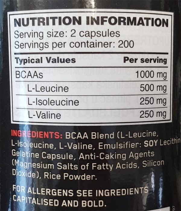 ON Mega Size BCAA 1000 400 caps Facts